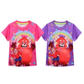 2022 TurningRed 2-11Years Summer Kids Girls Boys Cartoon Cotton T-shirt Tops Children Short Sleeved Tee Clothes ZXT3800