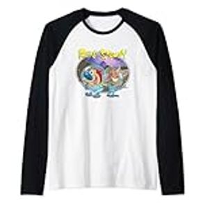 Ren And Stimpy In Space Suits On The Moon Raglan Baseball Tee