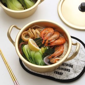 Ramen Noodles Pot Korean Soup Pot With Lid Milk Egg Soup Cooking Yellow Aluminum Pot Fast Heating For Kitchen Cookware Tool 1pc
