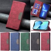 For iPhone 13 Pro Max 12 Pro Max 12 mini 13 Mini Retro Splice Wallet Soft PU Leather Card Slots Flip Stand Case Cover