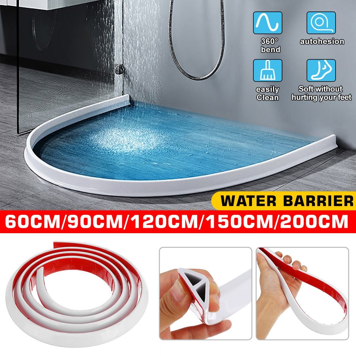 120CM Bathroom Kitchen Water Stopper Flood Barrier Rubber Dam Silicone Water  Blocker Water Barrier Floor Partition Strips Dropshiping