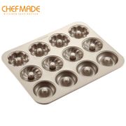 CHEFMADE Donut Mold Cake Pan, 12-Cavity Non-Stick Pattern Doughnut Bakeware