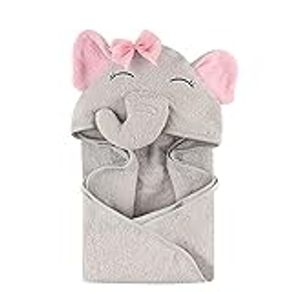 Hudson Baby Animal Face Hooded Towel for Girls, Pretty Elephant