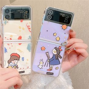 For Samsung Galaxy Z Flip 4 3 Case Cue Drawing Girls Transparent Shockproof Hard Back Cover For Samsung Galaxy Z Flip3 Case