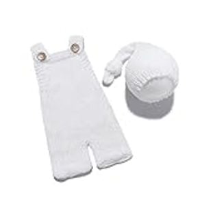 Newborn Romper Photography Crochet Outfits Boy with Long Tail Hat Baby Photo Knit Props Costume Girl (White)
