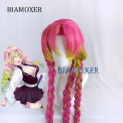 Anime Demon Slayer: Kimetsu no Yaiba Kanroji Mitsuri Wigs Long Gradient Heat Resistant Synthetic Hair Cosplay Wigs + Wig Cap