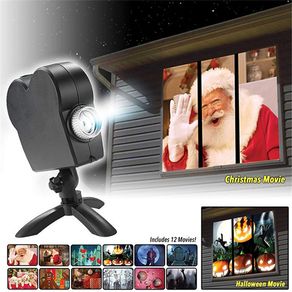 Window Display Laser DJ Stage Lamp Christmas Spotlights Projector Wonderland 12 Movies Projector Lamp Halloween Party Lights
