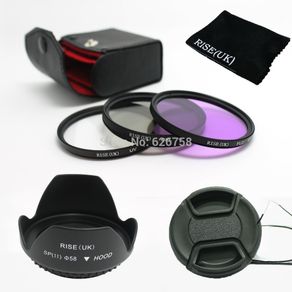 58mm UV+CPL+FLD Lens Filter+Lens Cap+Len Hood For Canon Nikon Pentax Sony Camera