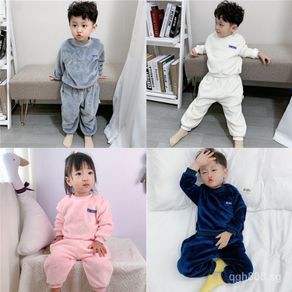 【Promotional Spot】Autumn and Winter Children's Flannel Suit Fleece-Lined Thickened Boys' and Girls' Plush Pajamas Children Coral Fleece Homewear