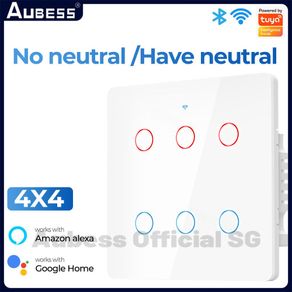 Tuya Smart Wifi Touch Switch Br 4/6 Gang Wall Single Zero Fire Universal Remote Control App Voice Timing Support Alexa/google aubess.official_sg