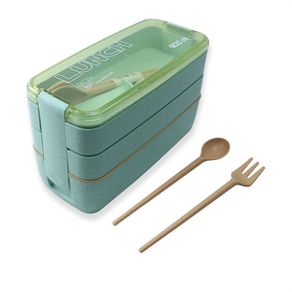 Wheat Straw Lunch Box Healthy Material 3 Layer 900ml Microwave