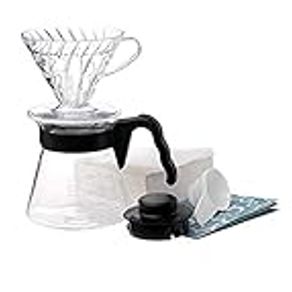 Hario Pour Over Starter Set with Dripper, Glass Server Scoop and Filters, Size 02, Black
