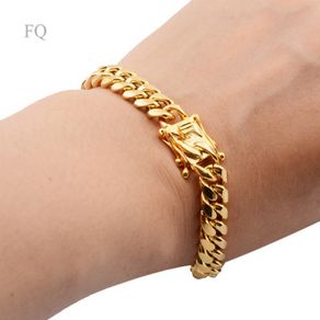 Fancyqube Classic 18K Gold Plated Stainless Steel Miami Cuban Link Chain Bracelet Men 10MM