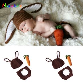Newborn Crochet Rabbit outfits With Carrot for photography props baby knitted costume Infant  Animal Hat Cap for Photo Shoot