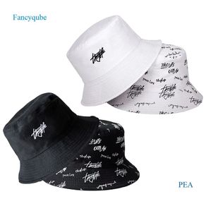 Fancyqube Letter Print Women Bucket Hat Spring Summer Outdoor Sun Hats Double Sided Wear Wide Brim Foldable Fisherman Caps