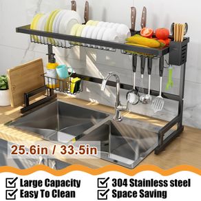 65/85cm Stainless Steel Dish Rack Drainer Kitchen Storage Drying Shelf Tray Over  Sink Utensil Holder