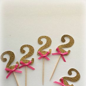 Glitter Number with Hot Pink bow cupcake toppers Food Picks Bachelor Bachelorette Wedding Bridal Engagement Lingerie Party