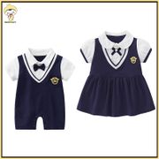 Baby Matching Outfits Brother Sister Cotton Short Sleeve Clothes (Boys Gentleman Romper Jumpsuit and Girls Princess Dress)