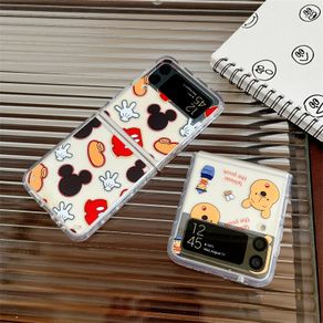 Cartoon Mickey Mouse Winnie Clear Transparent Shockproof Hard Case Samsung Galaxy Z Flip 3 4 5G ZFlip3 Flip4 Phone Cover Casing