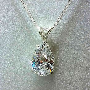Simple Design Silver Color Necklace For Women With Single Crystal Pear CZ Stone High Quality Timeless Style Jewelry