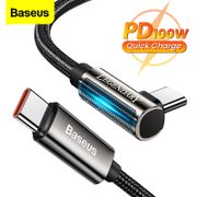 Baseus PD100W USB C Cable 5A LED Display Fast Charging Cable 90 Degree Elbow Type-C to Type-C Cable For Xiaomi Samsung Huawei Type C Date Cable For Tablet