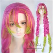 Anime Demon Slayer: Kimetsu No Yaiba Women Kanroji Mitsuri Cosplay Wig Colorful Heat Resistant Synthetic Hair Wigs + Wig Cap