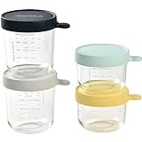 Circleware Clear Mini Round Glass Spice Jar with Swing Top Hermetic Airtight Locking Lid, Set of 4 Kitchen Glassware Food Preserving Storage