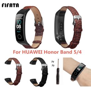 FIFATA Weaving Texture Leather Watch Band For Huawei Honor Band 5/Huawei Honor Band 4 Smart Watch Replace Wristband Accessories