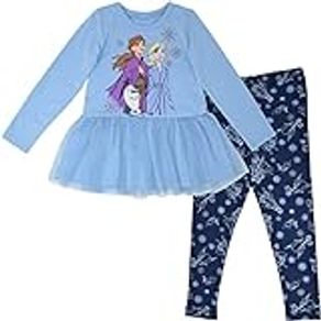 Disney Frozen Big Girls Elsa Anna Olaf T-Shirt and Tulle Leggings Set 7/8 Light Blue