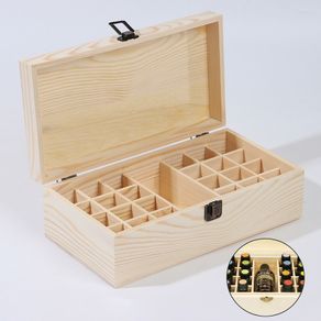 25 grids aromatherapy oil storage box pine wood essential oil box