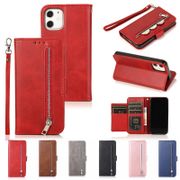Zipper Casing For iPhone 12 Pro Max 12 Mini 12 Pro 11 Pro Max Xs Max XR X Luxury Retro Wallet PU Soft Leather Flip Folio Stand Many Card Holder Skin Cover Case