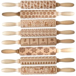 clay pin wood Christmas printed rolling pin wooden carving embossed rolling pin cookie dough stick crafts