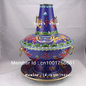 32cm China jewelry enamel copper hot pot thickened Chinese Cloisonne alcohol fondue soup pot handmade cooking chaffy dish