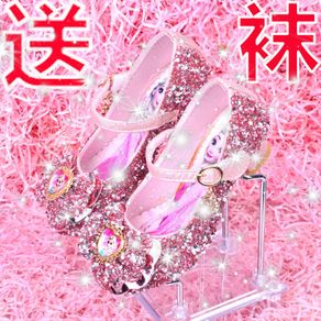2022 Spring Autumn Girls Princess Shoes Crystal Children High Heels Frozen Elsa Little Girls' Single 3.5