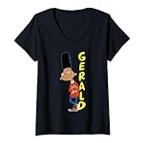Womens Stacked Yellow Gerald Text With Character Pose V-Neck T-Shirt