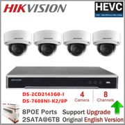Hikvision IP Camera Kits Embedded Plug & Play 4K NVR 8CH 8POE 2SATA H.265 + DS-2CD2143G0-I CCTV Security Camera System