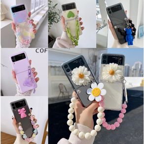 Samsung Galaxy Z Flip 3 5G PC Case Hard Transparent Shockproof Phone Creativity sun flower Pendant bracelet Case Cover
