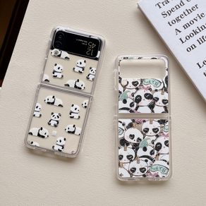 Samsung Galaxy Z Flip 3 5G cute cartoon peace panda Samsung Z Flip 4 PC Case Hard Transparent Shockproof Phone Creativity Case Cover