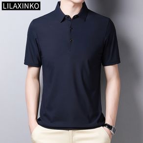 【 6 Colour 】LILAXINKO Stripe Polo Shirt Men Lapel Collar T Shirt Formal Office Casual Business Short Sleeve Tshirt Quality New Fashion Baju Kemeja
