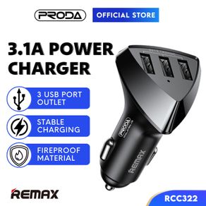 REMAX Car Charger Fast Charging 3.1A RCC322 Car USB Port Car Fast Charger Kereta Triple Port Car Charger 12V Car Charger