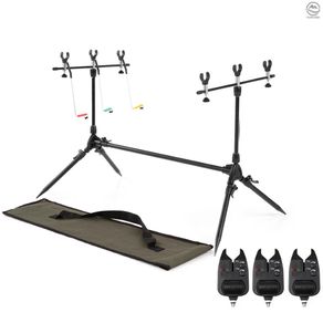 Lixada Adjustable Retractable Carp Fishing Rod Pod Stand Holder Fishing Pole Pod Stand with 3 Bite Alarms and Swingers Indicators[15][New Arrival]