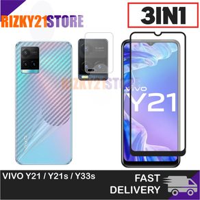 LAYAR Tempered Glass Screen Vivo Y21/Y21s/Y33s/Y21T/Y21a Package 3in1 Free Tempered Glass Camera & Skin Carbon