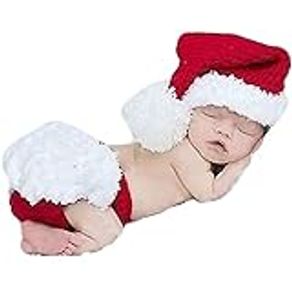 Baby Photography Props Christmas Outfits Newborn Boy Girl Photo Shoot Costume Crochet Knitted Santa Hat Shorts Red