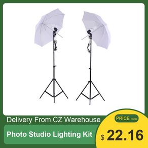 Andoer Photography Photo Studio Lighting Kit Set 2Pcs 6.6Ft Light Stand 33 Inch Light Umbrella 45W Light Bulb Light Socket