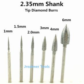 Jrealmer 10pcs 2.35mm shank Tip Diamond Burrs bits Dremel Burr Rotary Tool Dental Engraving Etching Abrasive tool