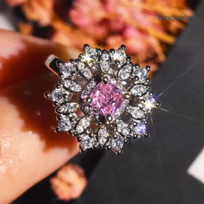 Luxury High Quality Pink Zircon Rings Super Flash Simulation Moissanite Diamond Super Flash Female Engagement Ring