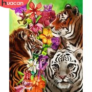 HUACAN Painting By Number Tiger Animals Drawing On Canvas HandPainted Art Gift DIY Pictures By Number Flower Kits Home Decor