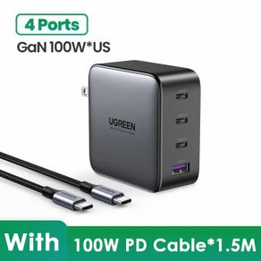 UGREEN Nexode 100W GaN 4-Port Fast Charger 3 Type C 1 USB A Travel Charger with UK/EU/US Plugs for MacBook Pro/Air Dell XPS iPad Pro Samsung Galaxy S22/S21 iPhone 14 13 Pro Max iPhone 14 Plus iPhone 12 11 Pro Max  and More