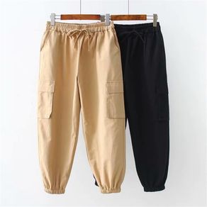 Large size XL-5XL Summer Casual Pants Women Elastic waist Cargo Pants Female Loose Cotton Ankle-Length Pants Black Khaki G66
