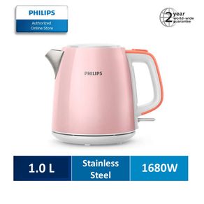 (PINK) Philips Stainless Steel 1L Kettle HD9348 | Easy to read water indicator | Auto Shut Off feature
